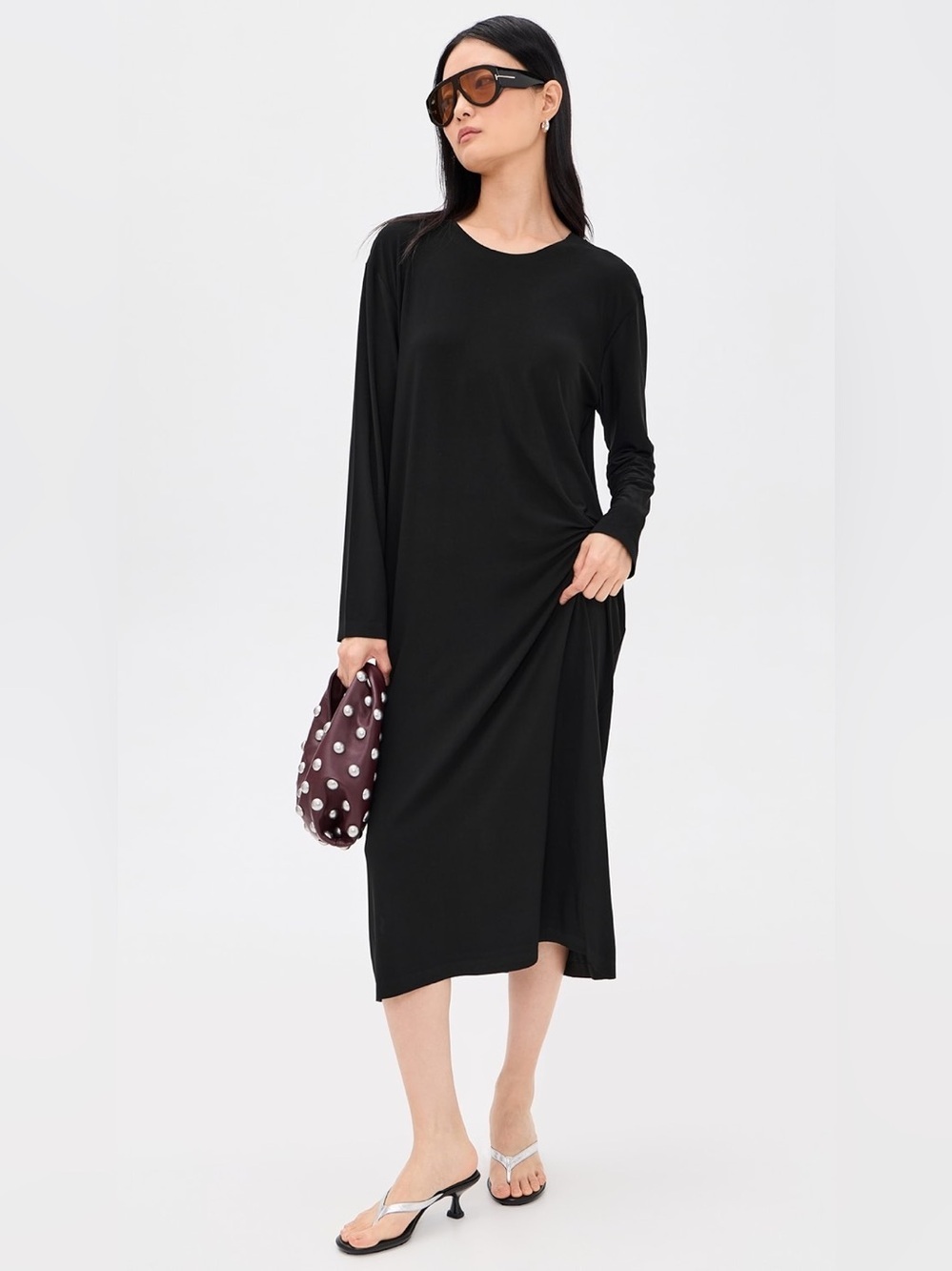 Norma Kamali Oversized Long Sleeve Dress SzL Black